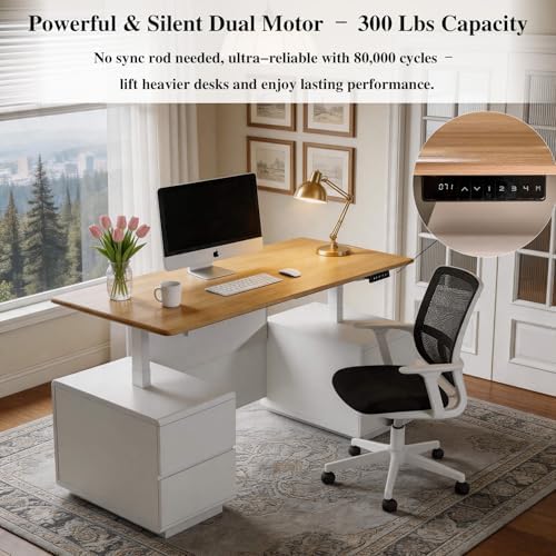 SAINTCY 70.8" Executive Sit-Stand Desk with Storage, Modern White Electric Height Adjustable Office Desk, Dual Drawer Pedestals, Acoustic Privacy Panels, Large Executive Desk for Office & Home Office - Image 3