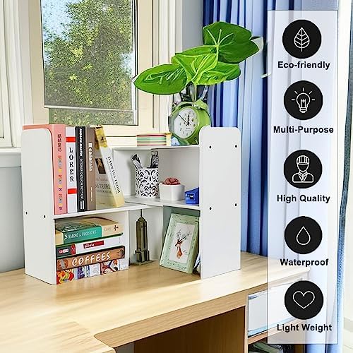 PAG-Mass Desktop Bookshelf Freestanding Wooden Countertop Bookcase Accessories Organizer Display Rack Dorm Desk Storage Shelf - Image 5