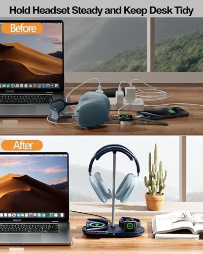 HiWe Headphone Stand, 2-in-1 MagSafe Wireless Charger for iPhone/iWatch - Image 5