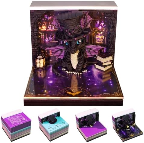 3D Calendar 2027,Time Piece Calendar 2027 With LED Lights,3D Art Calendar Memo Pad,Mysterious Purple Dragon Desktop Decoration,Tear-Away 3D Paper Art Notepad,Christmas Gift,New Year Gift (Mysterious Purple Dragon) by WelcomeHOTOYMDS%EF%BC%81