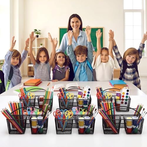 LemonRoad 6 Pcs Classroom Table Caddy Portable Metal Storage Caddy with Handle 3 Compartment Multipurpose Classroom Storage Organizer Caddies for Table Desk Office School Kids Room (Black) - Image 5