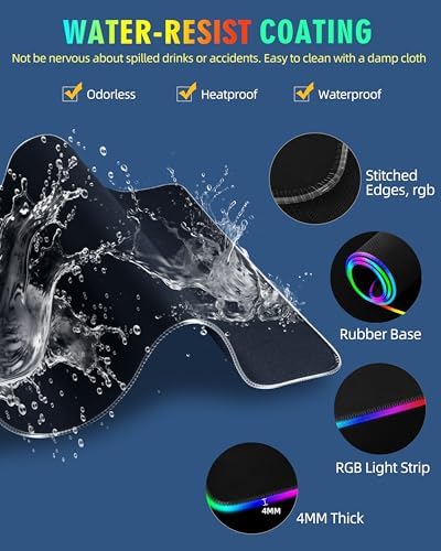 Mouse Pad with Wireless Charger, RGB Gaming Mousepad, 31.5"x15.7" Extra Large Desk Mat, 13 Light Modes, Ultra-Smooth Surface, Non-Slip Base, Waterproof Computer Keyboard Pad, Black with PD Adapter - Image 7