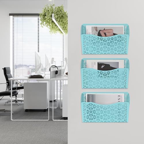 EasyPAG 3 Single Wall Mount File Organizer Vertical Metal Wall Pocket File Holder for Office, Home, School, Blue - Image 7