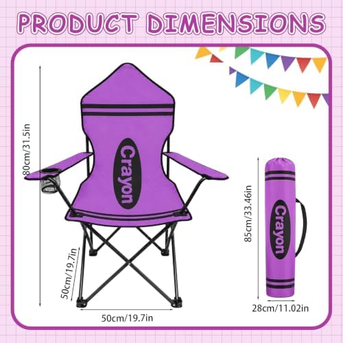 Purple Crayon Classroom Chair for Back to School, Foldable School Seat with Armrests, Cup Holder and Carry Bag, Portable Reading Chair for Library Corner and Learning Area - Image 3
