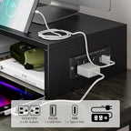Dual Monitor Stand with USB Ports Wood Monitor Stand Riser with Drawer - Image 4