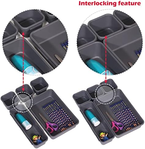 Set of 32 Interlocking Desk Drawer Organizer Tray Dividers Plastic Shallow Narrow Drawers Organizers Separators Storage Bins Container for Kitchen Bathroom Makeup Office Vanity Bedroom Dresser - Image 5