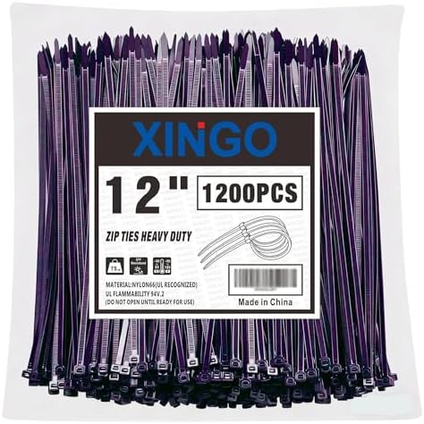 XINGO 12 Inch Purple Zip Ties 1200 PCS, 75 LBS Ultra Strong Tensile Strength, UV Resistant Cable Ties, Self-locking Plastic Ties for Indoor and Outdoor Use by XINGO