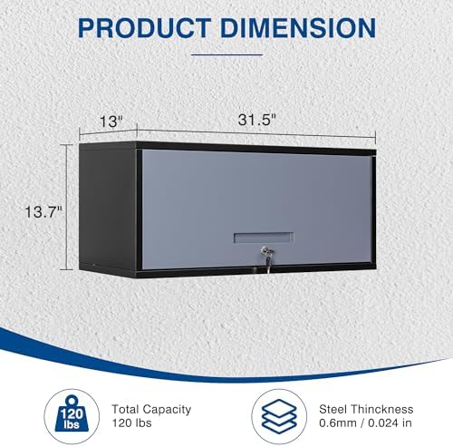 Fesbos Metal Storage Cabinet Black&Gray Wall Cabinets with Locking Door - Wall Mounted Storage Cabinet for Garage Warehouse Home Office - Assembly Required - Image 3