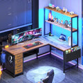 SEDETA L Shaped Gaming Desk, 51.2" Reversible Small Corner Desk with 4 Drawer, Power Outlet & LED Lights, Home Office Desk with Storage Shelves for Small Space, Rustic Brown by SEDETA