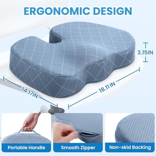 TushGuard Memory Foam Office Chair Seat Cushion - Light Blue, Large - Image 2