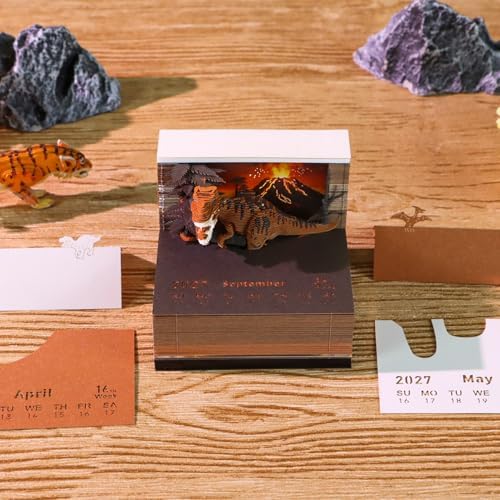 3D Memo Pad, 3D Calendar 2027, Time Piece Calendar, Tear-Off Calendars 2027, 3D Paper Carving Art Memo Pad, Art Carving Sticky Notes for Office Home Gifts Ornaments (Tyrannosaurus Rex) - Image 3