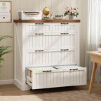 SEDETA Farmhouse File Cabinet with 5 Drawers, Filing Cabinet for Home Office, Wood Office File Cabinets for Letter/Legal/A4 Size, File Cabinets with Printer Stand, White and Brown by SEDETA