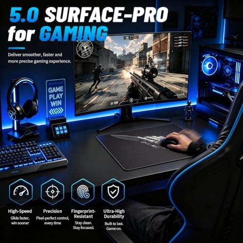 Glass Gaming Mouse Pad, 5.0 Nano Etched Surface, Custom PU Non Slip Base, Esports Level Speed & Precision, Tempered Glass, Waterproof & Durable, 410mm*310mm Multi-Use Sizes (Skeleton Hand) - Image 3