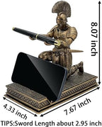 Roman Warrior Pen Holder knight Desktop Organizer and Accessories Resin Pen Holder as Gift with Short Swordfor Office and Home (Antique Bronze) - Image 6