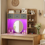Tangkula Desktop Bookshelf with LED Lights, Dorm Desk Hutch, Natural - Image 4