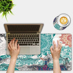 Mouse Pad Set,(31.5×11.8 in) Desk Pad + Keyboard Wrist Rest Support + Mouse Wrist Rest + Coaster for Office,Home,Computer,Laptop - 4 Abstract Flower - Image 2