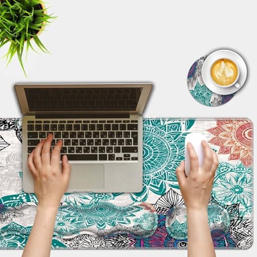Mouse Pad Set,(31.5×11.8 in) Desk Pad + Keyboard Wrist Rest Support + Mouse Wrist Rest + Coaster for Office,Home,Computer,Laptop - 4 Abstract Flower - Image 2