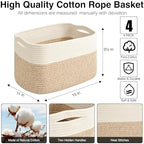 ICERZCZ Storage Baskets for Organizing & Shelves, Woven Cotton Rope Organization Bins for Dog Toys, Clothes, Books, Nursery Organizer, 15"Lx11''Wx9.5''H, (4 Packs) Off White & Brown - Image 3