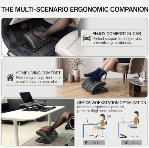 Foldable Foot Rest，Ergonomic Foot Rest Under Desk, 7-Level Foot Stool, Dual-Side Massage Surface, Under Desk Footrest for Office, Home, Car - Image 6