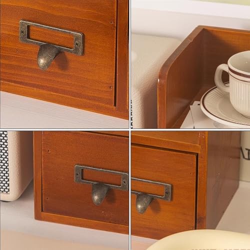 Desktop Organizer with 6 Drawers, Vintage Brown Desk Storage, Tabletop Drawer Cabinet with Acrylic Door, Wood Supplies Organizer for Living Room Office - Image 4