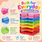 6 Pcs Colorful Turn in Trays Classroom, Stackable Paper Bins for Classroom, 13x9x2.8 inch Plastic Baskets Desktop Organization System Office (Colorful) - Image 3
