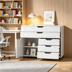 LOKO 5-Drawer Mobile File Cabinet, Wood Office Storage Cabinet (White) - Image 4