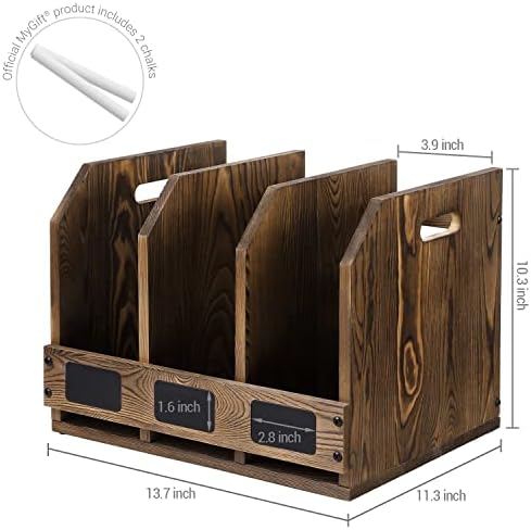 MyGift 3 Compartment File Folder Organizer Rustic Burnt Wood Desktop Rack - Image 5