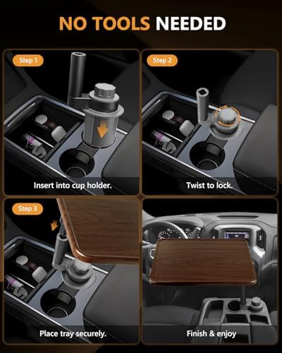 Car Desk for Laptop, 360° Rotation Cup Holder Table, Car Table & Car Food Tray for Tesla Model Y/3, F-150/Ram 1500/GMC Sierra 1500 & Most Vehicles, Car Accessories for Women & Men(Long Pole) - Image 6