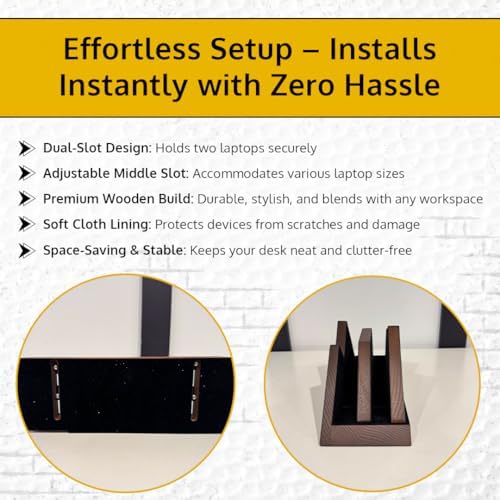 Dual Laptop Holder Vertical Stand 2 Slots Wooden - Dark Brown (Walnut Color) - Vertical Holder for Desk, MacBook Pro & Air, Desktop Organizer Made of Natural Wood, Adjustable Stand for Notebooks - Image 5