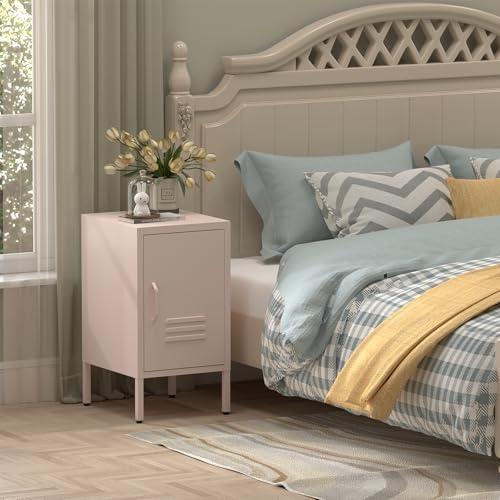 IRONFFICE Metal Cabinet,Locker Nightstand with Shelf,Metal Storage Locker,Steel Bedside Storage Cabinets for Living Room Bedroom,Pink - Image 5