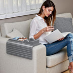 Bestjing Bamboo Couch Armrest Table with Cup Holder Tray (Gray) - Image 6