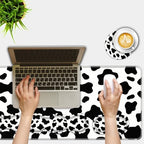 Mouse Pad Set,(31.5×11.8 in) Desk Pad + Keyboard Wrist Rest Support + Mouse Wrist Rest + Coaster for Office,Home,Computer,Laptop - 4 Cute Cow Pattern - Image 2