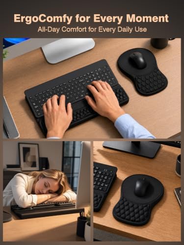 Ergonomic Keyboard and Mouse Pad Combo with Stand/Wrist Rest, Black - Image 7