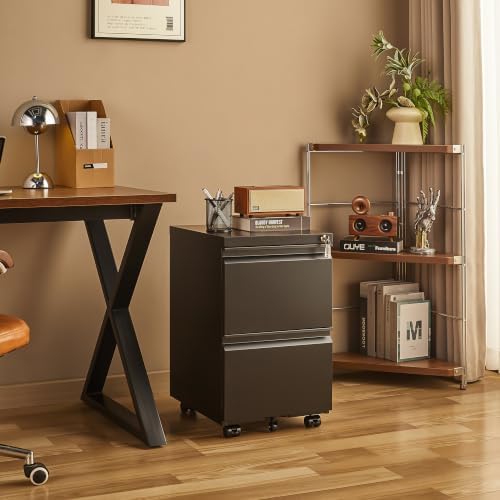 Approgreent 2 Drawer Metal File Cabinet, Fully Assembled Locking Filing Cabinet with Anti-Tipping Wheels, Quiet Slide, Heavy-Duty Steel Construction, Fits A4 Letter Legal for Home Office, Matte Black - Image 2