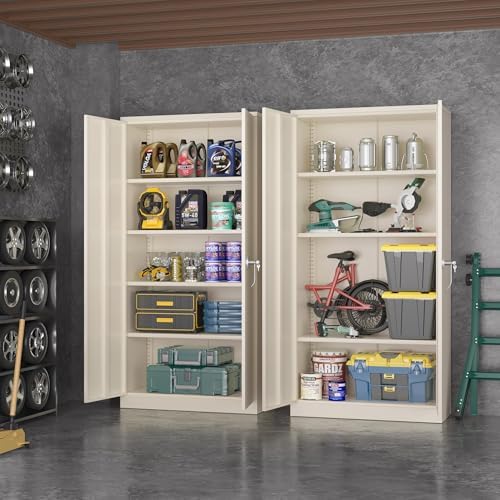 Greenvelly Garage Storage Cabinet,72" Metal Cabinet with 2 Doors and 4 Shelves,Steel File Cabinet for Home Office, Garage, Classroom（Grey 36" X 18"） - Image 2