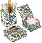 Ridhi Asparagus Green Block Print Office Desk Organizer Pen & Note Holder by Ridhi