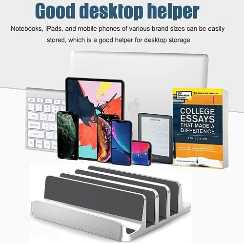 Vertical Laptop Stand [Updated Version], 3 Slot Desktop Stand Holder with Adjustable Dock, 4 in 1 Design Space-Saving Laptop Stand for Desk MacBook/Surface/Samsung/HP/Dell/Chrome Book (Silver) - Image 2
