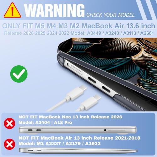 May Chen for M5 MacBook Air 13.6 Inch Case 2026 2025 2024-2022 Release M5 A3449 M4 A3240 M3 A3113 M2 A2681, Plastic Hard Shell Case for MacBook Air 13.6" with Retina Display, Golden Lilies Flowers - Image 2