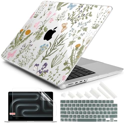 DONGKE Compatible with MacBook Pro 16 Inch Case (2026-2021 Release, M5 M4 M3 M2 M1 Pro/Max Chip), Plastic Hard Shell with Keyboard Cover & Screen Protector for MacBook Pro 16", Wildflower & Butterfly by DONGKE