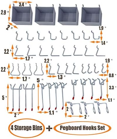 Wallmaster Garage Pegboard Storage Organizer - 48pcs Pegboard Hooks Set - Image 3