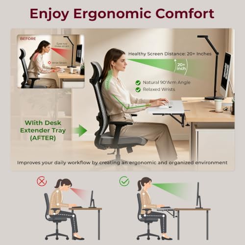 Desk Extender Tray, 16"×12" Clamp-On Arm Rest Shelf, 90° Foldable Computer Elbow Support for Office Home, Space-Saving Keyboard Mouse Tray (White) - Image 6