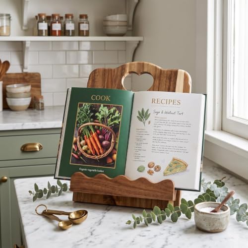 Wooden Cookbook Stand, Scalloped Recipe Book Holder for Counter - Image 7
