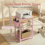 ECOLOVI Small 3 Tier Printer Stand for Under Desk, Height Adjustable Shelf Printer Table with 3 S-Hooks & Basket, Heavy Duty Industrial Storage Shelf for Home Office (Deep Pink) - Image 5