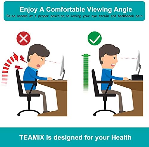 TEAMIX 20 inch Monitor Riser Stand - 2 Tiers, Wood Rustic Desktop Bookshelf - Image 5