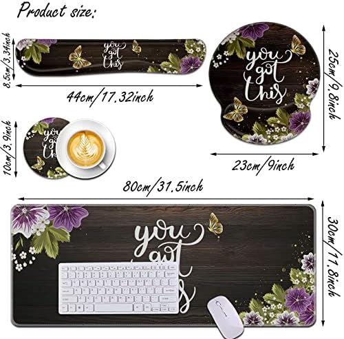 Bxgolkgd Keyboard Wrist Rest and Mouse Pad Wrist Support Set,Ergonomic Memory Foam Wrist Pad & Non Slip Base for Home Office Working Studying Easy Typing,Pain Relief,Flower Butterfly You Got This - Image 3