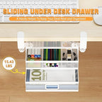 Sliding Under Desk Drawer Organizer No Drilling 2 Drawers Slide Out Desktop Or Under Table Storage Metal Clamp On Desk Drawer Attachment Small Desktop Organizer for Home & Office, White - Image 3