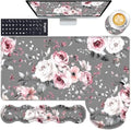 Mouse Pad,Large Pink Desk Mat, 4in1 XXL Mousepad + Keyboard Wrist Rest+Mouse Wrist Rest+Coaster Set with Ergonomic Desk Pad for Home Office Table Computer-Gray Rose Floral by CICPLKSE