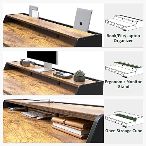 CubiCubi One-Piece Standing Desk 55x26 with 3 Wood Drawers, Rustic Brown - Image 5