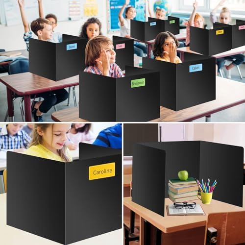 Black 24-Pack Desk Dividers for Students, Waterproof Durable Plastic Study Carrel Dividers, Easy to Clean, Privacy Classroom Shield Folder Boards for Student Desk - Image 3