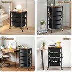 Rolling Cart with 4 Drawers, Plastic Drawer Storage Carts with Wheels & Wooden Tabletop, Metal Utility Cart with Pegboards, Office Living Room Classroom Craft Organization and Storage, Dark Black - Image 6